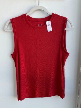 NEW GAP Womens Red Ribbed Tank Top sz L